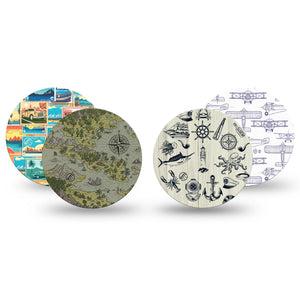 ExpressionMed Vintage Voyager Variety Pack Freestyle Libre and Libre 2 Plus Overpatch, Abbott Lingo, 4-Pack Tape Variety Transportation, Fixing Ring Patch CGM Design