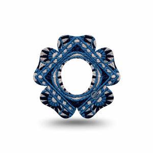 ExpressionMed Indigo Loomwork Dexcom G7 and Dexcom Stelo Glucose Biosensor System Flower, Single Tape Navy tan color block Adhesive Tape for CGM