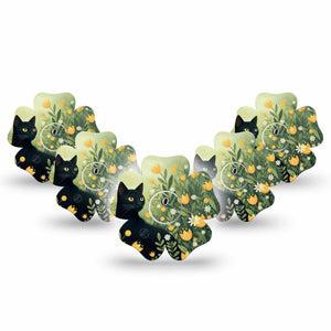 ExpressionMed Jungle Cat Freestyle Libre 3 and Libre 3 Plus Flower, 5-Pack Tape and 5-Pack Sticker Yellow floral kitty Waterproof Plaster for Continuous Glucose Monitor