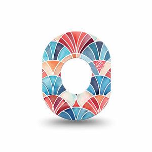 ExpressionMed Watercolor Fan Dexcom G7 and Dexcom Stelo Glucose Biosensor System Mini, Single Tape Stained glass fan pattern Waterproof Plaster for CGM