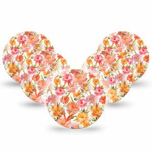 ExpressionMed Peach Dusk Freestyle Libre and Libre 2 Plus Tape, Abbott Lingo, 5-Pack Tape and 5-Pack Sticker Orange Airy Textures, Fixing Ring Tape Continuous Glucose Monitor Design