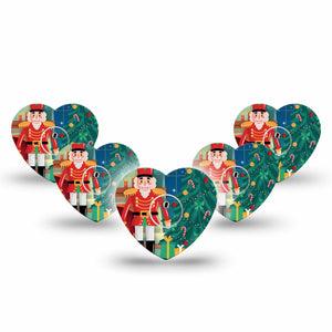 ExpressionMed Nutcracker Freestyle Libre 3 Heart Shape Tape 5-Pack Tape and 5-Pack Sticker Holiday Theme Toy Soldier, Patch CGM Design