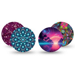 ExpressionMed Welcome to Neon Variety Pack Freestyle Libre Overpatch, Abbott Lingo, 4-Pack Tape Variety Neon Pink Petals, Fixing Ring Patch CGM Design