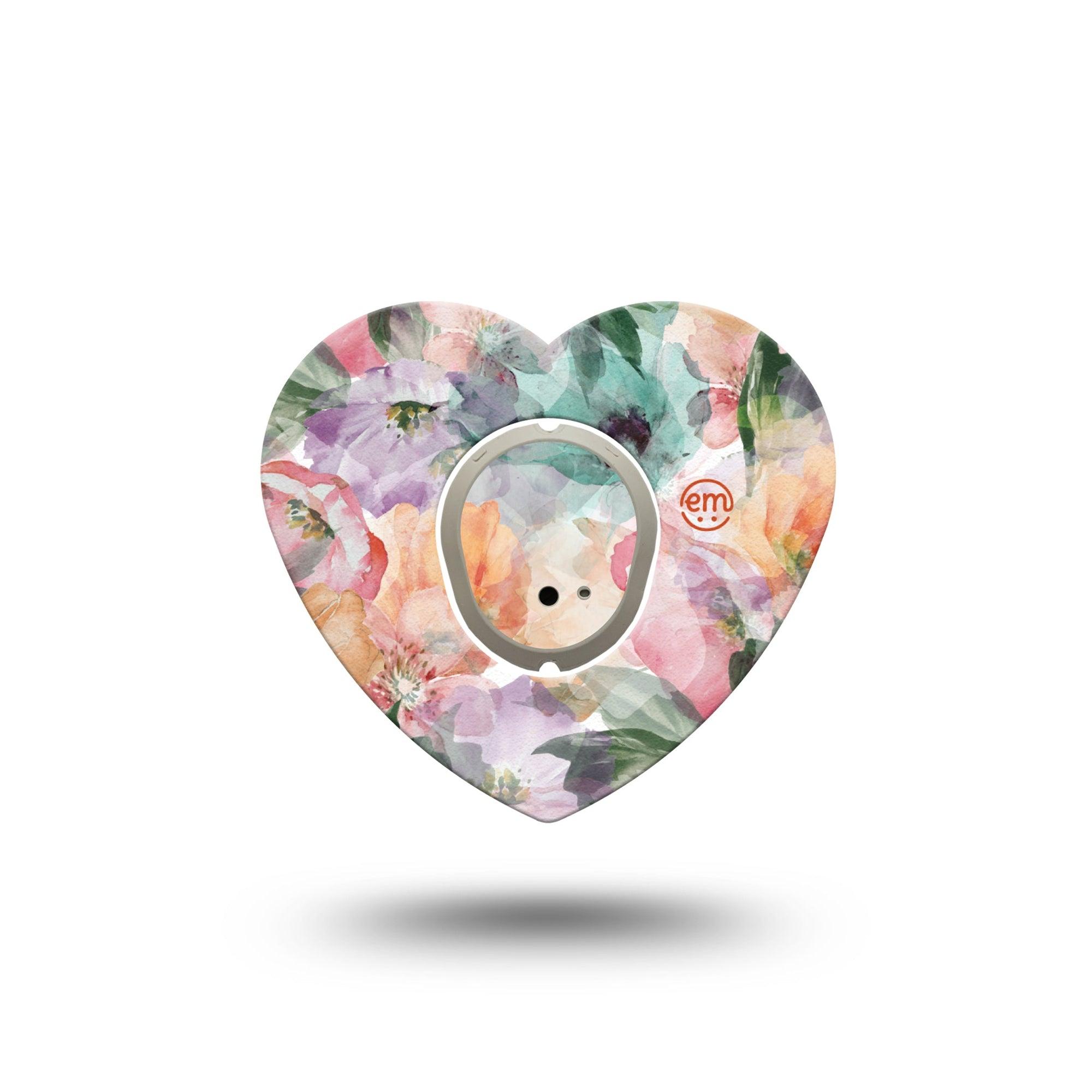 ExpressionMed Flower Clouds Dexcom G7 Heart Shape Tape, Dexcom Stelo Glucose Biosensor System, Single Tape and Single Sticker Sheer-Looking Textured Blooming Florals Overlay Patch CGM Design