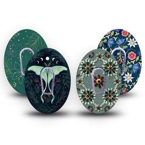 ExpressionMed Muted Mosses Variety Pack Dexcom G6 Tape, 4-Pack Tape and 4-Pack Sticker Variety, Green Tone Florals, Plaster Continuous Glucose Monitor Design