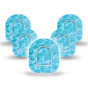 ExpressionMed Sunlit Water Omnipod Mini, 5-Pack Tape and 5-Pack Sticker Summer pool inspired Waterproof Plaster For Insulin Pump