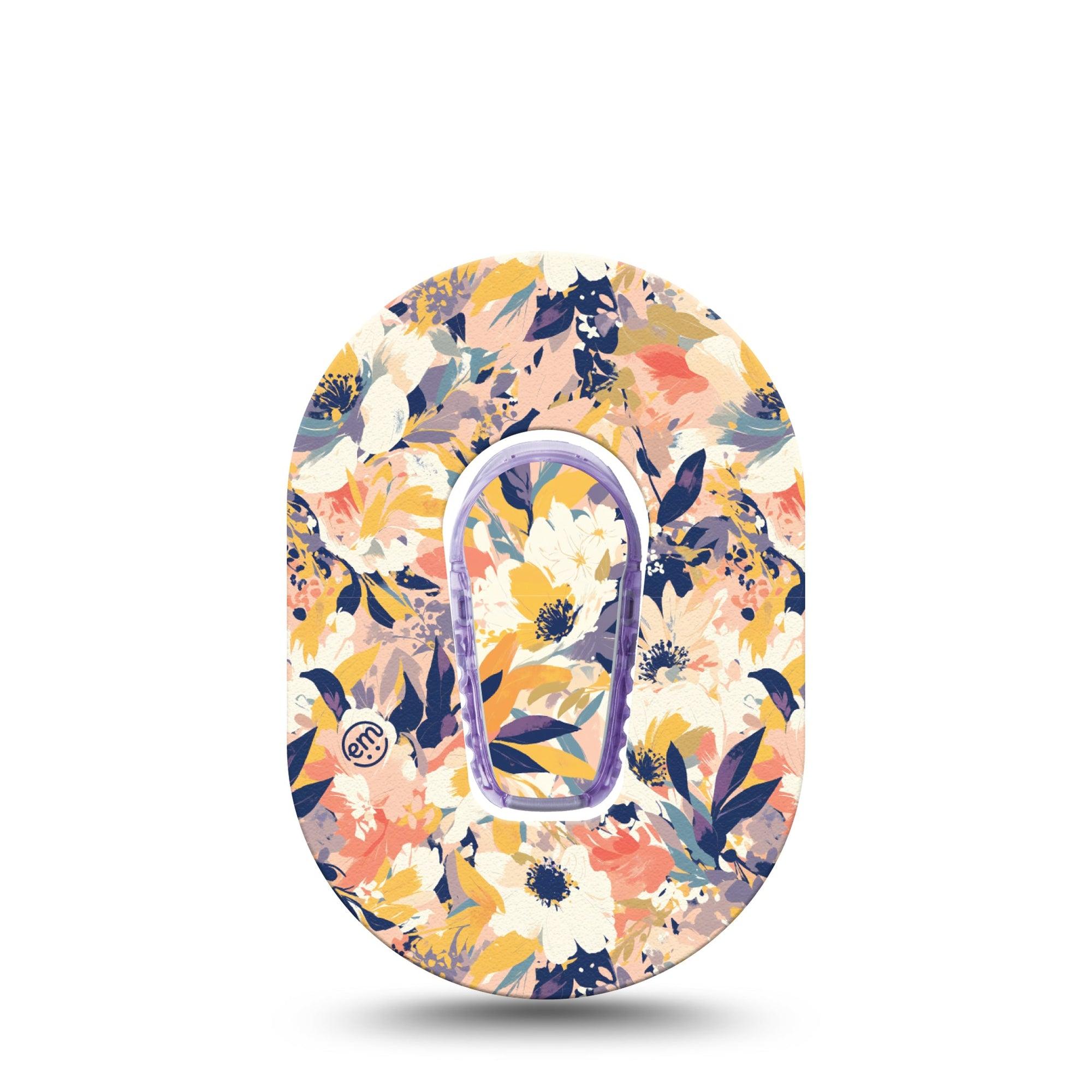 ExpressionMed Tinted Blooms Dexcom G6 Mini Tape Single Tape and Single Sticker Orange Blue Painted Bouquet Adhesive Tape CGM Design