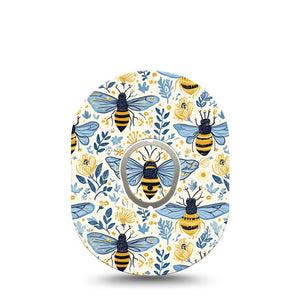 ExpressionMed Busy Bees Dexcom G7 and Dexcom Stelo Glucose Biosensor System, Single Tape and Single Sticker Spring petals bees Overlay Patch for CGM
