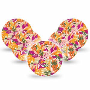 ExpressionMed Retro Brush Stroke Freestyle Libre and Libre 2 Plus Tape, Abbott Lingo, 5-Pack Tape and 5-Pack Sticker Spring Plant-Inspired Art, Fixing Ring Tape Continuous Glucose Monitor Design