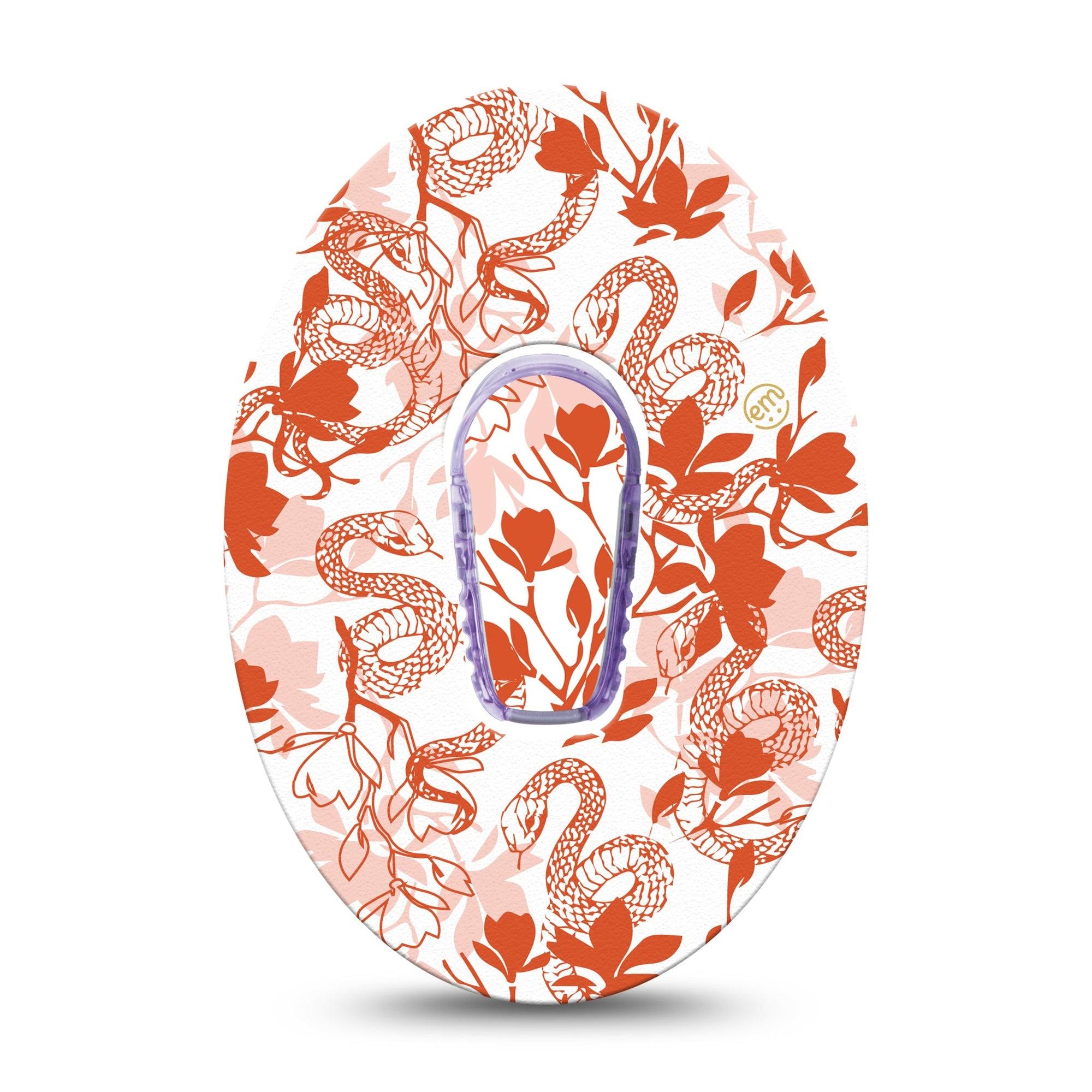 ExpressionMed Lava Coil Floral Dexcom G6 Sticker and Tape  Orange Snake Floral Pattern, Vinyl Sticker and Tape Design CGM Design