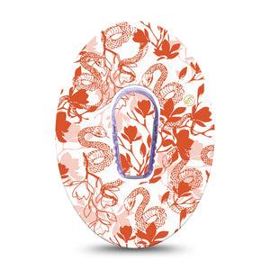 ExpressionMed Lava Coil Floral Dexcom G6 Sticker and Tape  Orange Snake Floral Pattern, Vinyl Sticker and Tape Design CGM Design