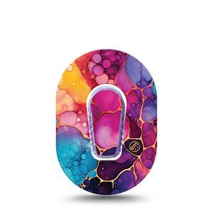 ExpressionMed Rainbow Ink Dexcom G6 Mini, Single Tape and Single Sticker Color wash design Waterproof Adhesive Tape for CGM