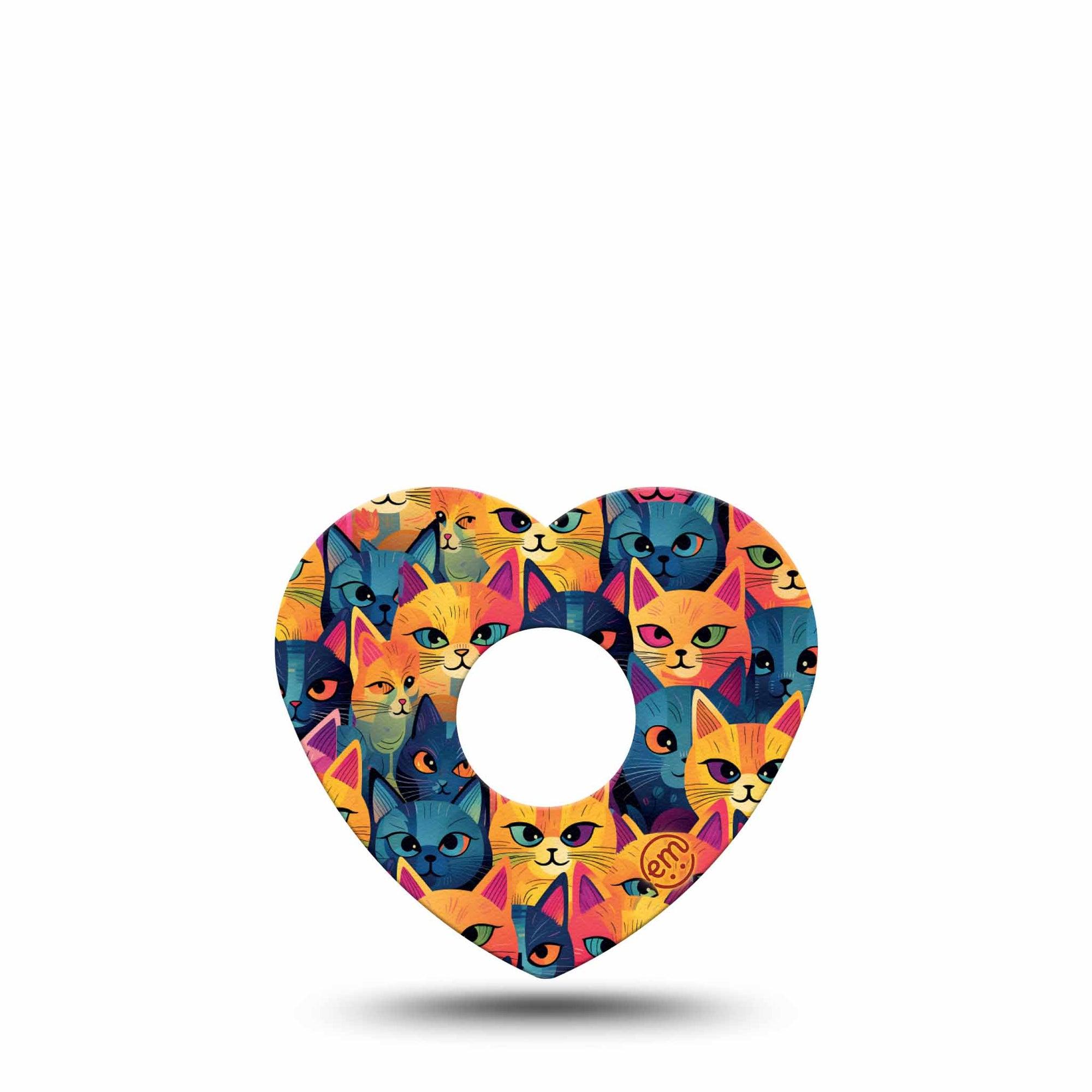 ExpressionMed Catorama Freestyle Libre 3 Heart Shape Tape Single Tape Mix Of Blue And Orange Cats Patch CGM Design