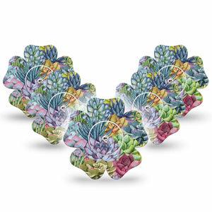 ExpressionMed Blue Succulents Freestyle Libre 2 and Libre 2 Plus Flower Shape Tape, Abbott Lingo,  5-Pack Tape and 5-Pack Sticker Blue Plants Fixing Ring Tape CGM Design