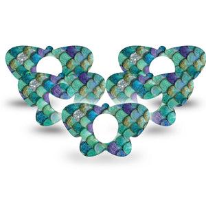 ExpressionMed Mermaid Scales Dexcom G7 and Dexcom Stelo Glucose Biosensor System Butterfly, 5-Pack iridescent scale design Adhesive Tape for Continuous Glucose Monitor
