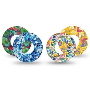 ExpressionMed Summer Splash Variety Pack Freestyle Libre and Libre 2 Plus Tape, Abbott Lingo, 4-Pack Tape Variety Watercolor and Paint Petals, Fixing Ring Tape Continuous Glucose Monitor Design