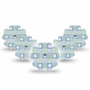 ExpressionMed Patchwork Flowers Freestyle Libre 3 and Libre 3 Plus Flower, 5-Pack Tape and 5-Pack Sticker Mix patterns flowers Waterproof Plaster for Continuous Glucose Monitor