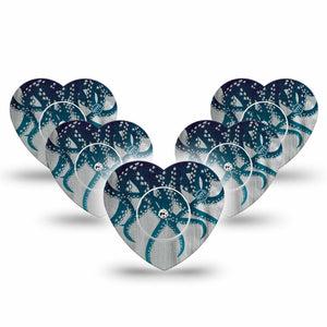 ExpressionMed Tentacles Freestyle Libre 2 and Libre 2 Plus Heart Shape Tape, Abbott Lingo, 5-Pack Tape and 5-Pack Sticker Gradient Tentacles, Adhesive Patch CGM Design