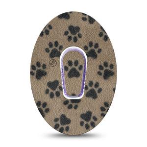 ExpressionMed Fuzzy Pawprints Dexcom G6, Single Tape and Single Sticker Brown paw prints Sensor Cover for Continuous Glucose Monitor