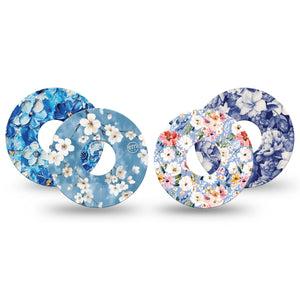 ExpressionMed Blue Petals Freestyle Libre 3 and Libre 3 Plus, 4-Pack Tape Soft and deep blues Best Covers for CGM