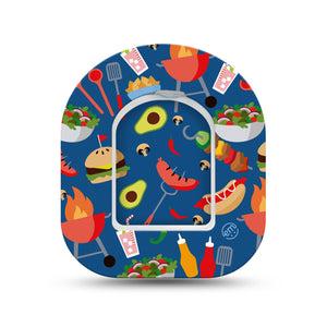 ExpressionMed BBQ Time Omnipod Surface Center Sticker and Mini Tape Outdoor Cooking Themed Vinyl Sticker and Tape Design Pump Design