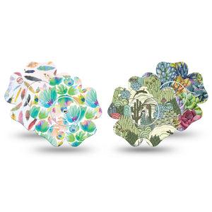 ExpressionMed Desert Succulent Variety Pack  Freestyle Libre 2 and Libre 2 Plus Flower Shape Tape, Abbott Lingo, 4-Pack Tape and 4-Pack Sticker Variety Bright Green Teal Succulents, Plaster CGM Design