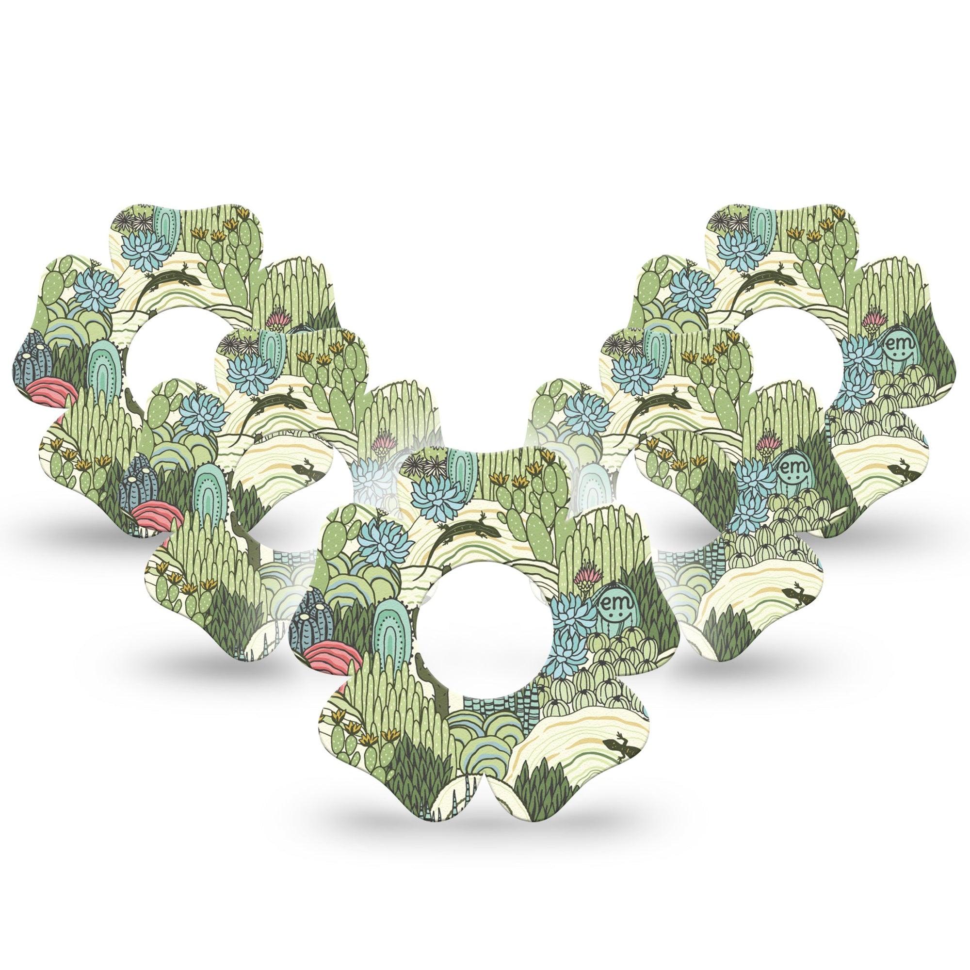 ExpressionMed Cactus Infusion Set Flower Shape Tape 10-Pack Tape Bright Pastel Cactus Garden, Plaster Continuous Glucose Monitor Design