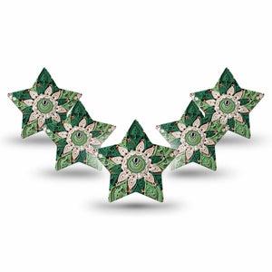 ExpressionMed Knit Monstera Freestyle Libre 3 and Libre 3 Plus Star, 5-Pack Tape and 5-Pack Sticker Cute woven knit flower Fixing Ring Patch for Continuous Glucose Monitor
