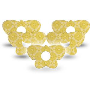 ExpressionMed Yellow Sundress Freestyle Libre 3 and Libre 3 Plus Butterfly Shape Tape, 5-Pack Tape Golden Sunbursts Pattern, Overlay Patch CGM Design