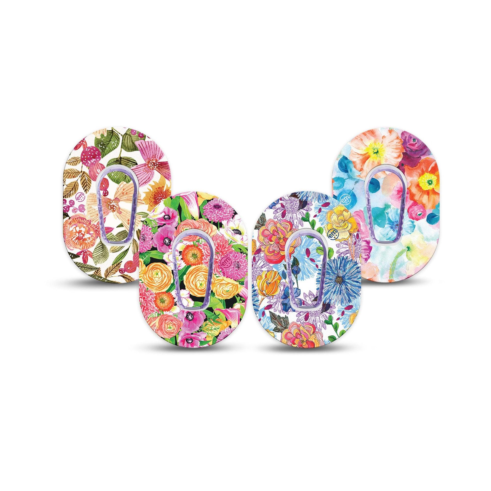 ExpressionMed Posy Petals Dexcom G6 Mini Tape 4-Pack Tape & 4-Pack Stickers Variety Pretty Painted Flower Bouquet Adhesive Tape CGM Design