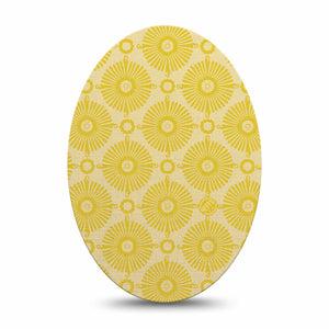 ExpressionMed Yellow Sundress Medtronic Guardian Enlite Universal Oval, Single Tape Beaming Gold Shapes, Plaster CGM Design