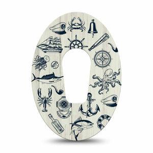 ExpressionMed Nautical Seas Dexcom G6 Tape, Single Tape Navy Blue Motifs, Plaster Continuous Glucose Monitor Design