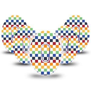 ExpressionMed Rainbow Checkerboard Dexcom G6 Tape 5-Pack Tape and 5-Pack Sticker Rainbow Grid Pattern, Plaster Continuous Glucose Monitor Design