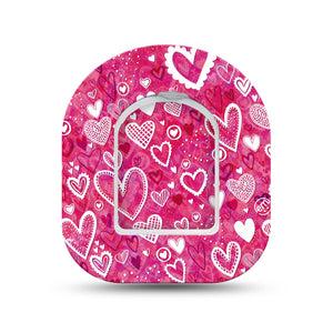 ExpressionMed Whimsical Hearts Omnipod Surface Center Sticker and Mini Tape Cute Hearts Variety Valentine Themed Vinyl Sticker and Tape Design Pump Design