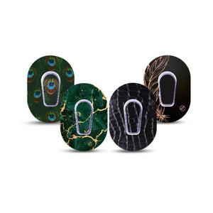 ExpressionMed Velvet Royale Variety Pack Dexcom G6 Mini Tape 4-Pack Tape and 4-Pack Sticker Variety Emerald Green Black Textures, Adhesive Tape CGM Design