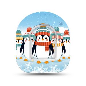 ExpressionMed Penguins In Row Omnipod Mini Tape Single Tape and Single Sticker Hat and Scarf Penguins, Adhesive Tape Pump Design