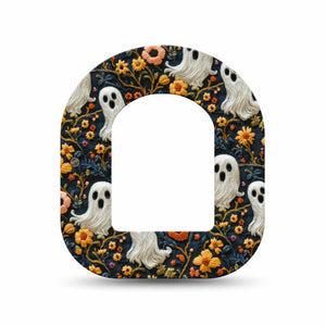 ExpressionMed Embroidered Ghost Omnipod Mini Tape, Single Tape Fall Flowers Ghost Inspired, Adhesive Tape Pump Design