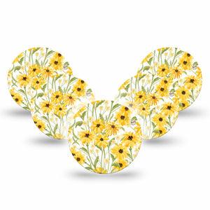 ExpressionMed Yellow Mosaic Floral Freestyle Libre 3 and Libre 3 Plus Overpatch 5-Pack Tape Gold Sunflower Garden, Adhesive Patch CGM Design