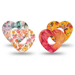 ExpressionMed Ruffle Bloom Freestyle Libre 3 and Libre 3 Plus Heart, 4-Pack Tape pink orange flowers Adhesive Patch for Continuous Glucose Monitor