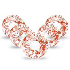 ExpressionMed Lava Coil Floral Infusion Set Tape 5- Pack Tape Decorated Orange Snake Plant, Overlay Patch Continuous Glucose Monitor Design