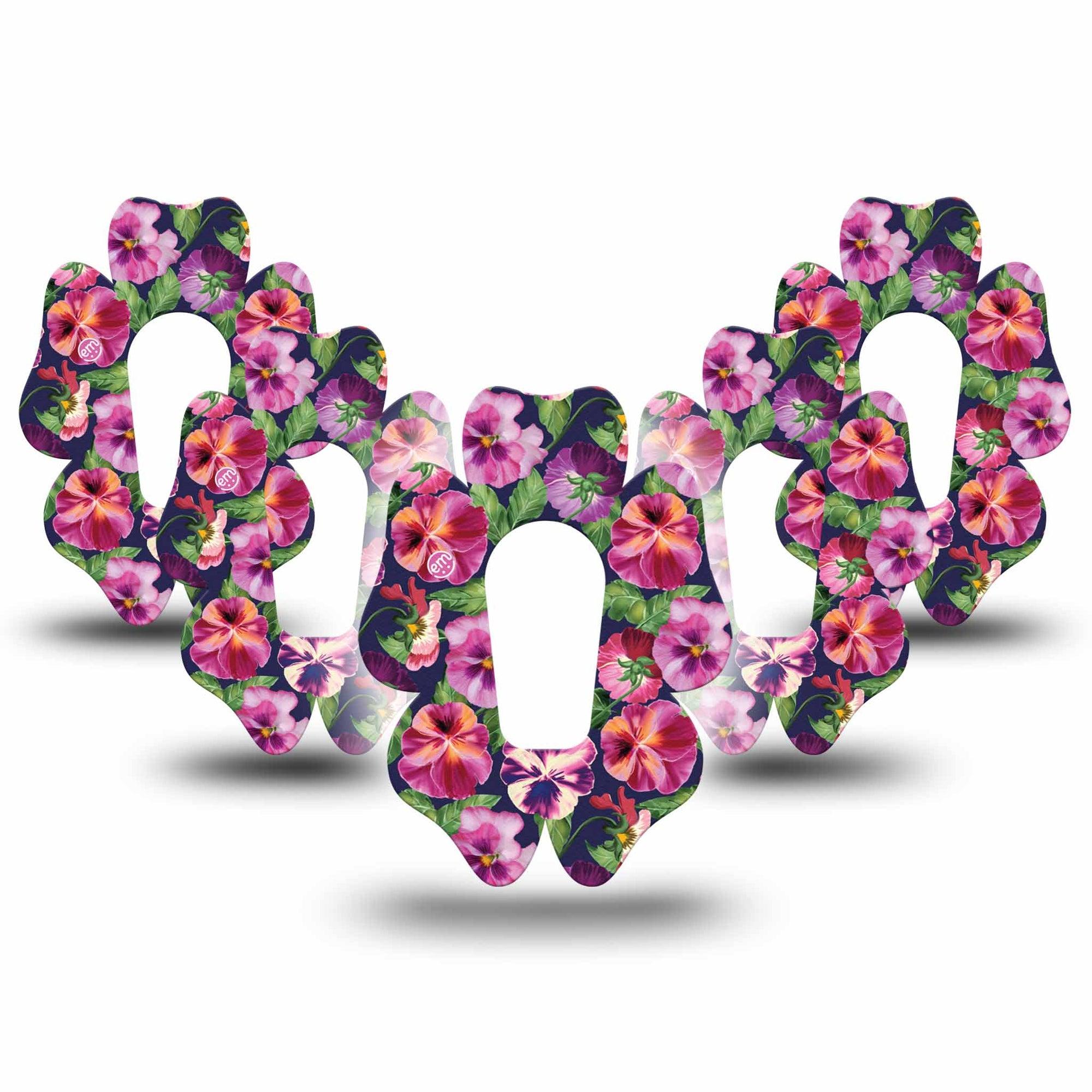 ExpressionMed Flower Girl Pansies Dexcom G6 Flower Shape Tape 5-Pack Tape Blossomed Pansy Florals, Adhesive Patch Continuous Glucose Monitor Design