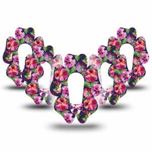 ExpressionMed Flower Girl Pansies Dexcom G6 Flower Shape Tape 5-Pack Tape Blossomed Pansy Florals, Adhesive Patch Continuous Glucose Monitor Design