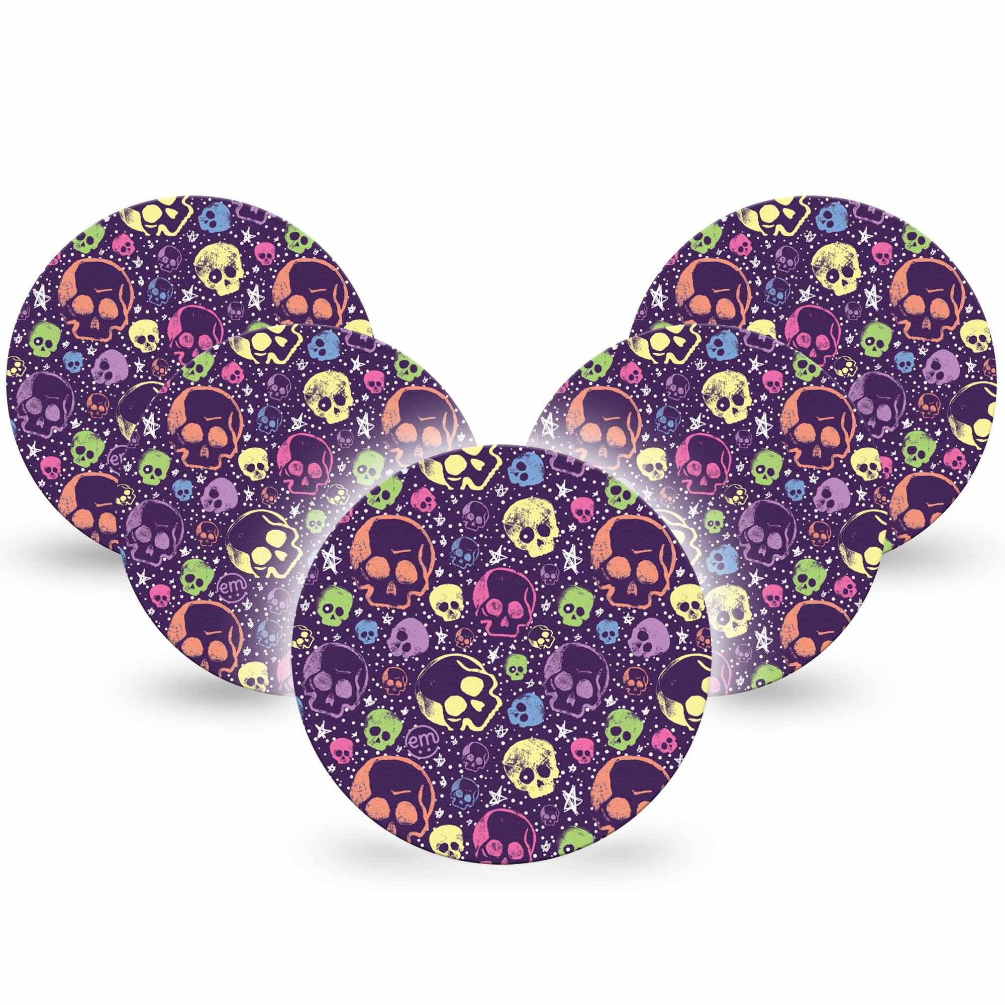 ExpressionMed Neon Skulls Dexcom G7 Overpatch, Dexcom Stelo Glucose Biosensor System, 5-Pack Tape Fluorescent Colorful Skulls, Overlay Tape CGM Design