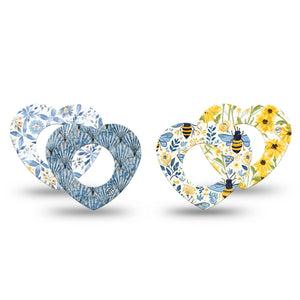 ExpressionMed Sunny Coast Freestyle Libre, Libre 2 Plus, and Abbott Lingo Heart, 4-Pack Tape Narture bees florals shells Waterproof Adhesive Tape for Continuous Glucose Monitor