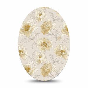 ExpressionMed Sketched Peonies Medtronic Guardian Enlite Universal Oval, Single Tape White and yellow peonies Vinyl Decoration for CGM