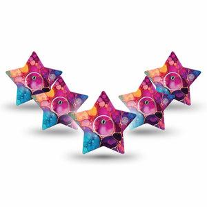 ExpressionMed Rainbow Ink Freestyle Libre 3 and Libre 3 Plus Star, 5-Pack Tape and 5-Pack Sticker Artistic color flow Fixing Ring Patch for Continuous Glucose Monitor