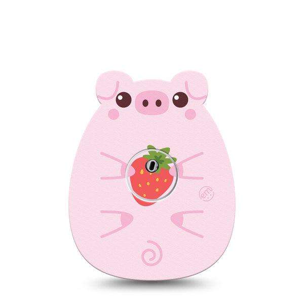 ExpressionMed Strawberry Piglet Freestyle Libre 3 Gumdrop Shape Tape Single Tape and Single Sticker Piggy Snack Time, Overlay Patch CGM Design