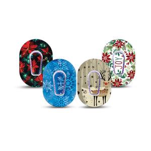 ExpressionMed Winter Woodland Cheer Variety Pack Dexcom G6 Mini Tape, 4-Pack Tape and 4-Pack Stickers Variety Christmas Poinsettias, Adhesive Tape CGM Design