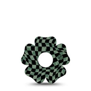 ExpressionMed Green & Black Checkerboard Freestyle Libre 3 Flower Shape Tape Single Tape Checkered Scheme Plaster CGM Design