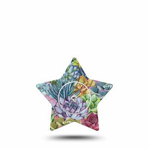 ExpressionMed Blue Succulents Freestyle Libre 2 and Libre 2 Plus Star Shape Tape, Abbott Lingo,  Single Tape and Single Sticker Garden Succulents Adhesive Tape CGM Design
